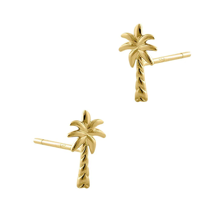 Solid 14K Yellow Gold Palm Tree Earrings - Shryne Diamanti & Co.