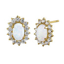 Solid 14K Yellow Gold Oval White Opal Halo Clear Round Lab Diamonds Earrings - Shryne Diamanti & Co.