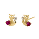 Solid 14K Yellow Gold Cat Heart Lab Diamonds Earrings - Shryne Diamanti & Co.