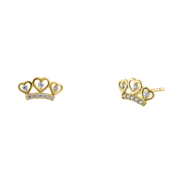 Solid 14K Yellow Gold Heart Crown Lab Diamonds Earrings - Shryne Diamanti & Co.