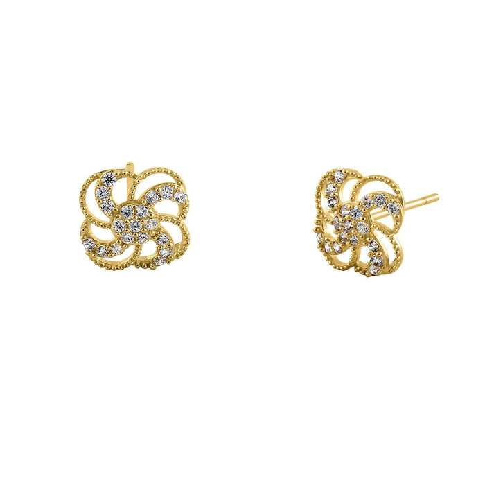 Solid 14K Yellow Gold Pinwheel Flower Lab Diamonds Earrings - Shryne Diamanti & Co.