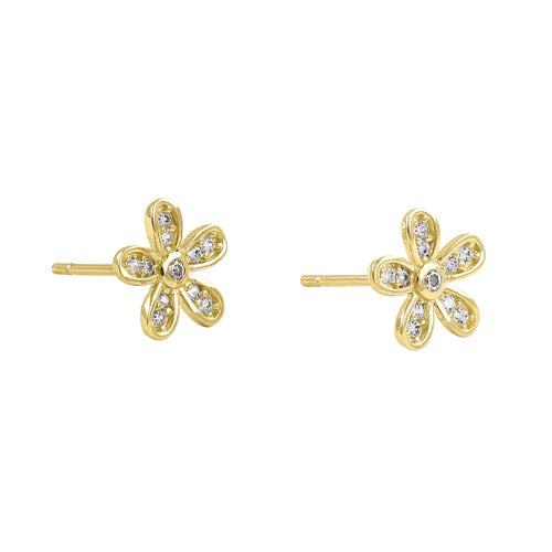 Solid 14K Yellow Gold Dainty Flower Lab Diamonds Earrings - Shryne Diamanti & Co.