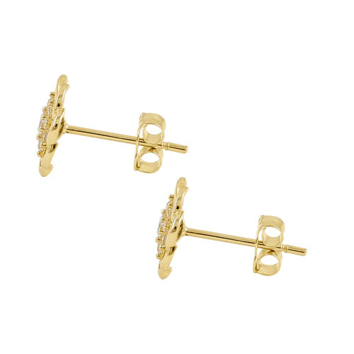 Solid 14K Yellow Gold Flower Lab Diamonds Earrings - Shryne Diamanti & Co.