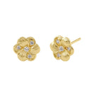 Solid 14K Yellow Gold Dainty Plumeria Flower Lab Diamonds Earrings - Shryne Diamanti & Co.