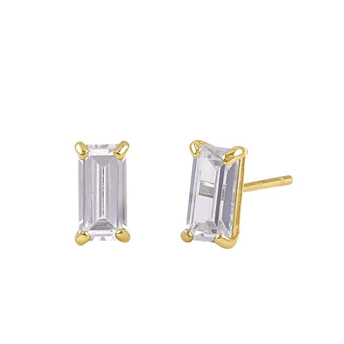 Solid 14K Yellow Gold 6 x 3mm Baguette Lab Diamonds Earrings - Shryne Diamanti & Co.