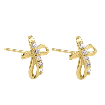 Solid 14K Yellow Gold Twisted Cross Lab Diamonds Earrings - Shryne Diamanti & Co.