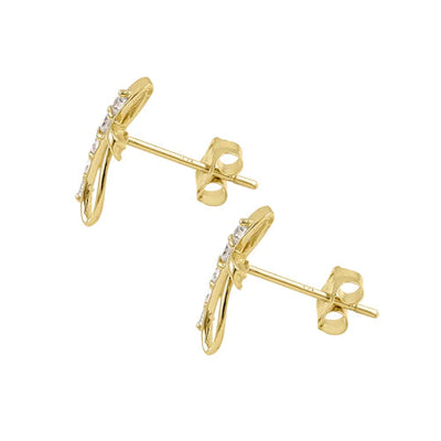 Solid 14K Yellow Gold Twisted Cross Lab Diamonds Earrings - Shryne Diamanti & Co.