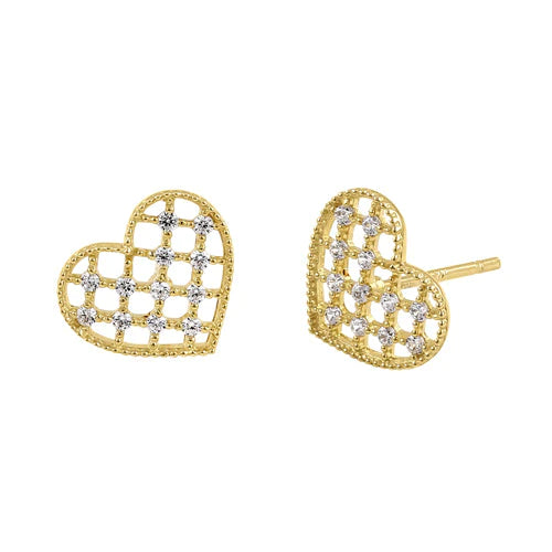 Solid 14K Yellow Gold Trendy Woven Heart Lab Diamonds Earrings - Shryne Diamanti & Co.