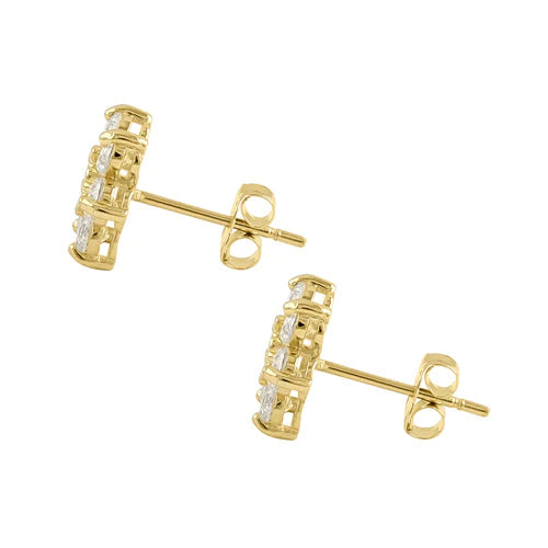 Solid 14K Yellow Gold Six Petal Flower Lab Diamonds Earrings - Shryne Diamanti & Co.