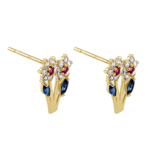 Solid 14K Yellow Gold Growing Flower Lab Diamonds Earrings - Shryne Diamanti & Co.