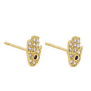 Solid 14K Yellow Gold Hamsa Blue Stone Center Lab Diamonds Earrings - Shryne Diamanti & Co.