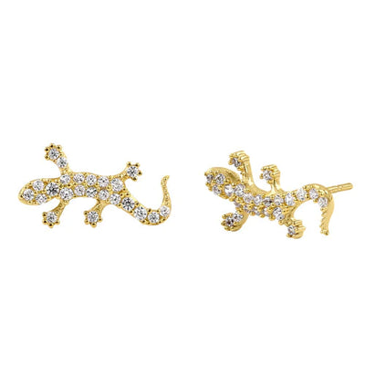 Solid 14K Yellow Gold Dainty Lizard Lab Diamonds Earrings - Shryne Diamanti & Co.