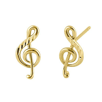 Solid 14K Yellow Gold Music Note Stud Earrings - Shryne Diamanti & Co.