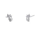 Solid 14K White Gold Cat with Whiskers Earrings - Shryne Diamanti & Co.