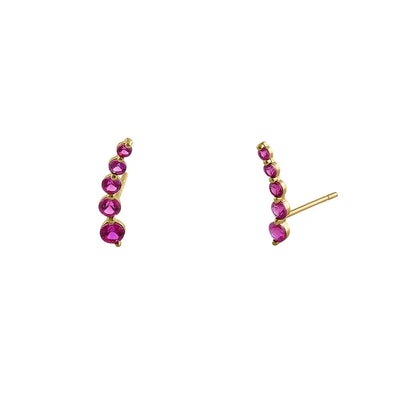 Solid 14K Yellow Gold 5 Ruby Round Lab Diamonds Stud Earrings - Shryne Diamanti & Co.