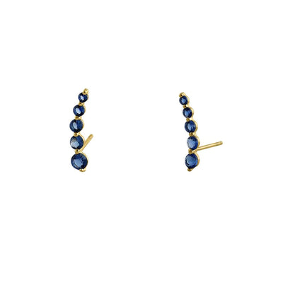 Solid 14K Yellow Gold 5 Blue Sapphire Round Lab Diamonds Stud Earrings - Shryne Diamanti & Co.