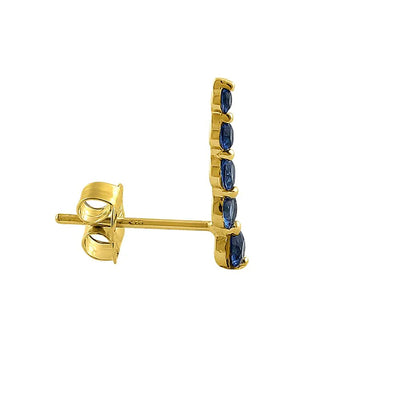 Solid 14K Yellow Gold 5 Blue Sapphire Round Lab Diamonds Stud Earrings - Shryne Diamanti & Co.