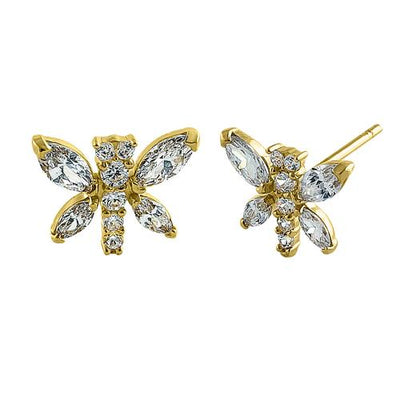 Solid 14K Yellow Gold Dragonfly Lab Diamonds Earrings - Shryne Diamanti & Co.