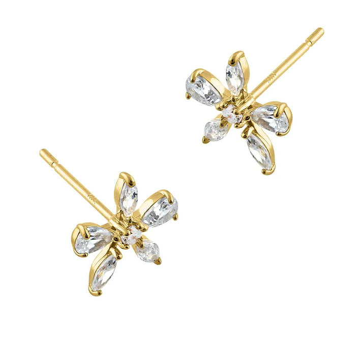 Solid 14K Yellow Gold Flower Marquise Lab Diamonds Earrings - Shryne Diamanti & Co.