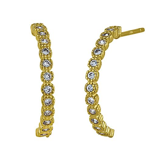 Solid 14K Yellow Gold Half Loop Clear Round Lab Diamonds Earrings - Shryne Diamanti & Co.