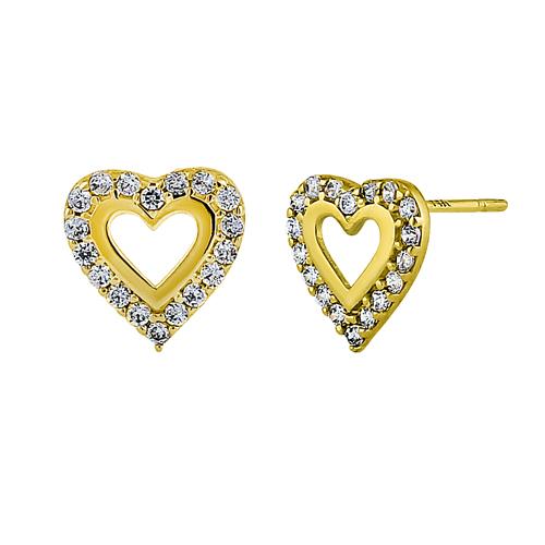 Solid 14K Yellow Gold Inner Heart Clear Round Lab Diamonds Earrings - Shryne Diamanti & Co.