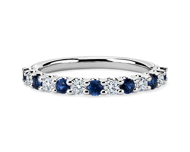 Luna Sapphire And Diamond Anniversary Ring In 14k White Gold (2.1 Mm) - Shryne Diamanti & Co.