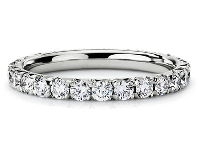 French Pavé Diamond Eternity Ring In 14k White Gold (1 Ct. Tw.) - Shryne Diamanti & Co.