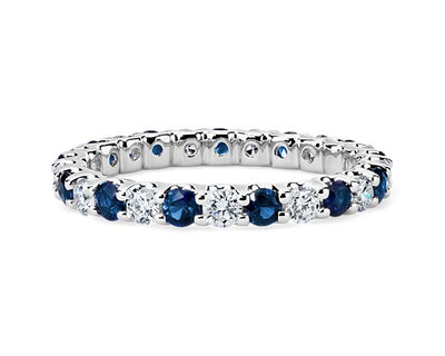 Luna Sapphire And Diamond Eternity Ring In 14k White Gold (2.2 Mm) - Shryne Diamanti & Co.
