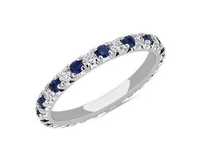 French Pavé Sapphire And Diamond Eternity Ring In 14k White Gold (1.8mm) - Shryne Diamanti & Co.