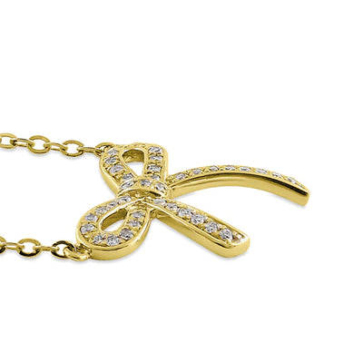 Solid 14K Yellow Gold Bow Diamond Necklace - Shryne Diamanti & Co.