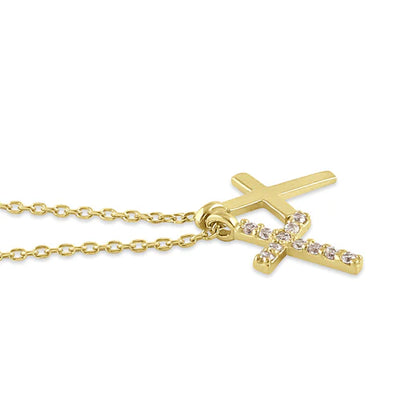 Solid 14K Gold Layered Cross Diamond Necklace - Shryne Diamanti & Co.