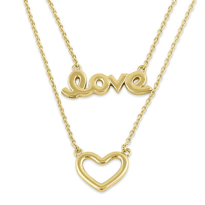 Solid 14K Yellow Gold Love and Heart Necklace - Shryne Diamanti & Co.