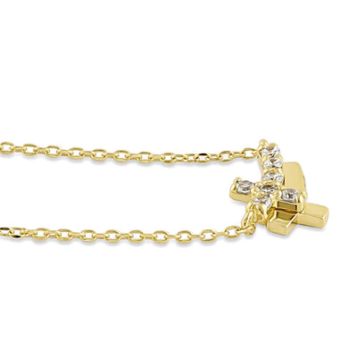 Solid 14K Yellow Gold Lab Diamonds Double Cross Necklace - Shryne Diamanti & Co.