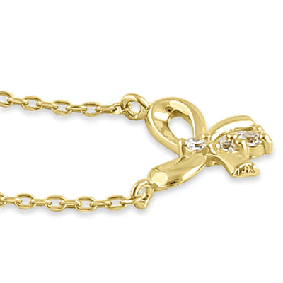 Solid 14K Yellow Gold Bow Lab Diamonds Necklace - Shryne Diamanti & Co.