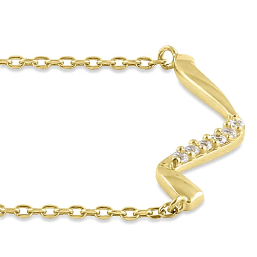 Solid 14K Yellow Gold Curved Lab Diamonds Necklace - Shryne Diamanti & Co.