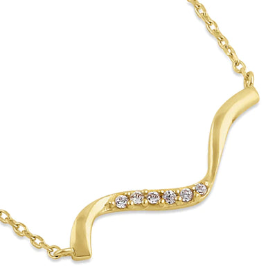 Solid 14K Yellow Gold Curved Lab Diamonds Necklace - Shryne Diamanti & Co.