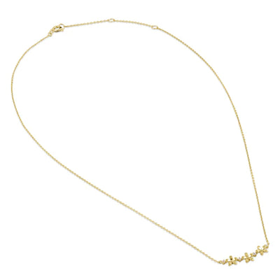 Solid 14K Gold Triple Plumeria with Clear Lab Diamonds Necklace - Shryne Diamanti & Co.