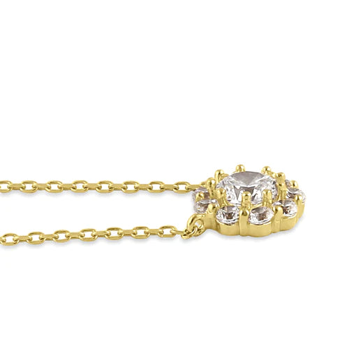 Solid 14K Gold Flower with Clear Lab Diamonds Necklace - Shryne Diamanti & Co.