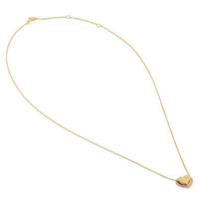 Solid 14K Gold Layered Heart with Clear Lab Diamonds Necklace - Shryne Diamanti & Co.