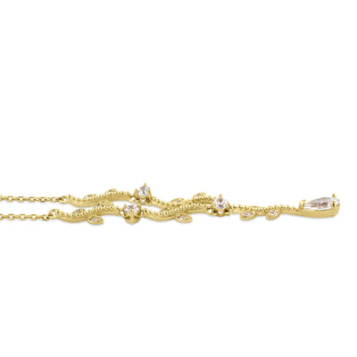 Solid 14K Gold Elegant Vine with Clear Lab Diamonds Necklace - Shryne Diamanti & Co.