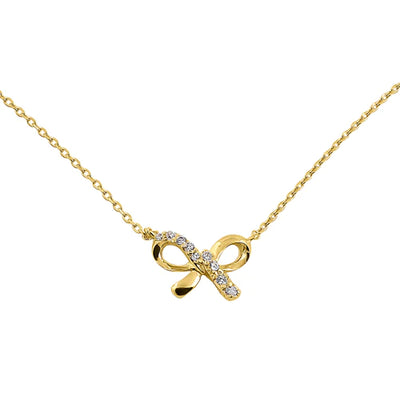 Solid 14K Yellow Gold Classic Bow Lab Diamonds Necklace - Shryne Diamanti & Co.