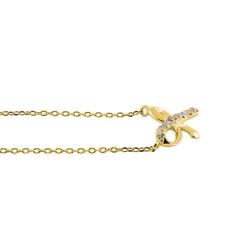 Solid 14K Yellow Gold Classic Bow Lab Diamonds Necklace - Shryne Diamanti & Co.