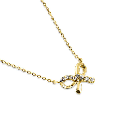 Solid 14K Yellow Gold Classic Bow Lab Diamonds Necklace - Shryne Diamanti & Co.