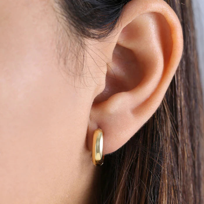 Solid 14K Yellow Gold 4mm x 12mm Plain Hoop Earrings - Shryne Diamanti & Co.