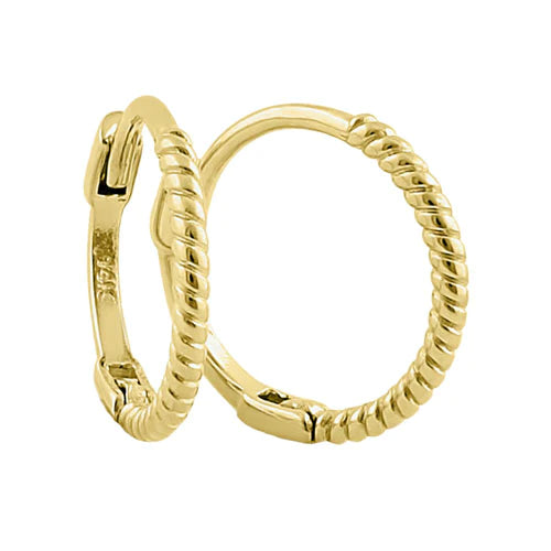 Solid 14K Yellow Gold 1mm x 9mm Rope Hoop Earrings - Shryne Diamanti & Co.