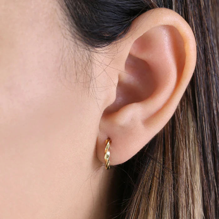 Solid 14K Yellow Gold 1.7mm x 13mm Twist Hoop Earrings - Shryne Diamanti & Co.