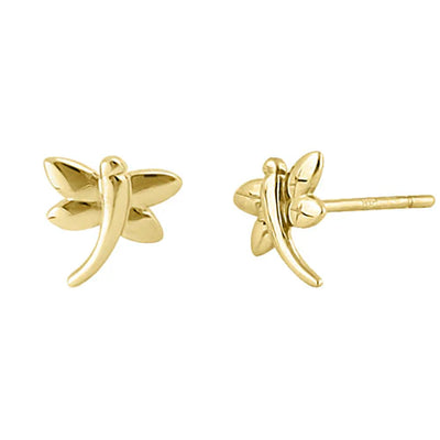 Solid 14K Yellow Gold Dragonfly Stud Earrings - Shryne Diamanti & Co.