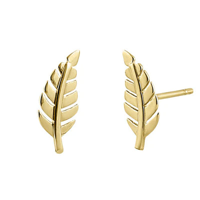 Solid 14K Yellow Gold Leaf Earrings - Shryne Diamanti & Co.