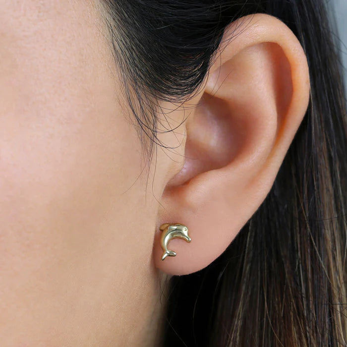 Solid 14K Yellow Gold Dolphion Earrings - Shryne Diamanti & Co.