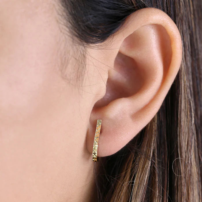 Solid 14K Yellow Gold Faceted Hoop Earrings - Shryne Diamanti & Co.
